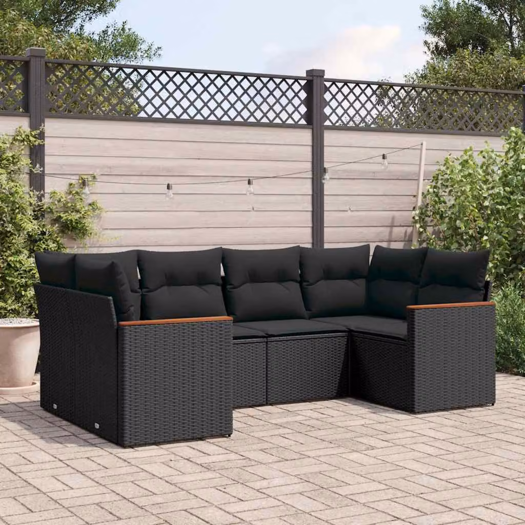 Set Divano da Giardino vidaXL 6 pz a Forma a L con Cuscini Nero in Polyrattan e Struttura in Acciaio – 1