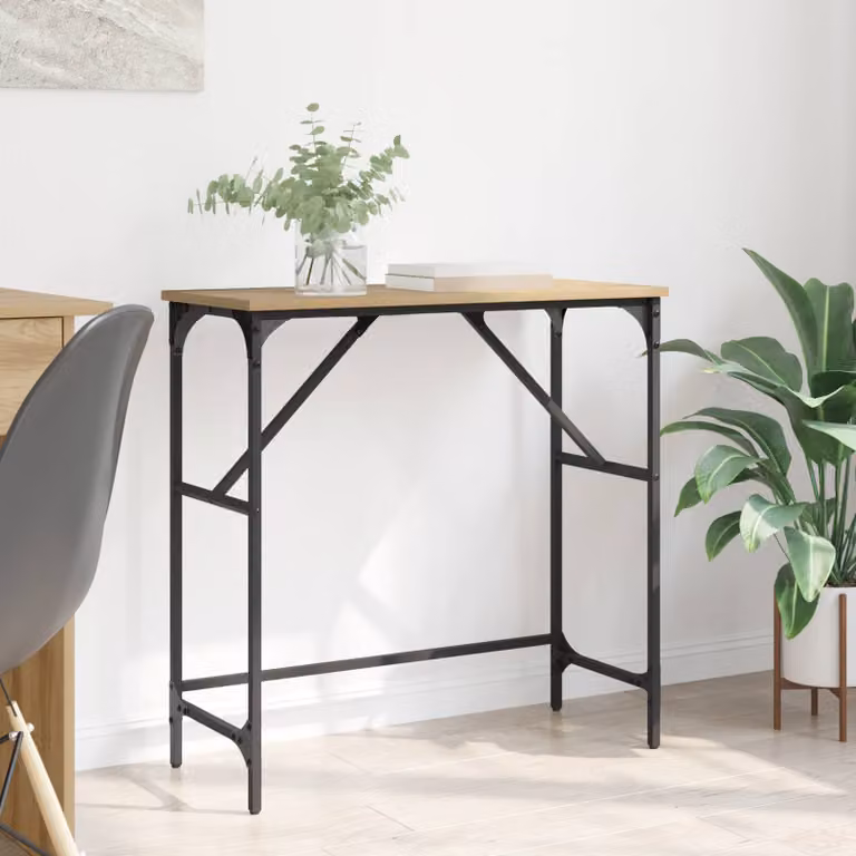 vidaXL Tavolo consolle in stile industriale color rovere e marrone, L/P/H: 75 x 32 x 75 cm