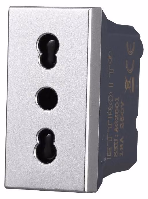 ETTROIT AG2001 Presa Bipasso Bivalente 2P+T 10/16A Colore Grigio Compatibile Con Bticino Axolute