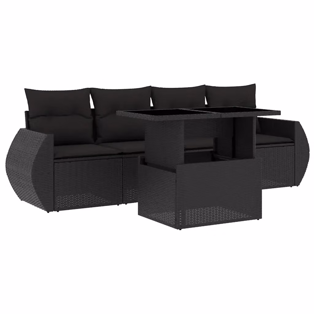 Set Divani da Giardino vidaXL 5 Pezzi in Polyrattan Nero con Cuscini e Tavolino da Esterno – 2