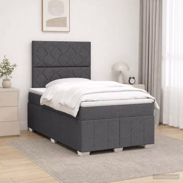 Letto box spring con materasso vidaXL in tessuto grigio e bianco L/P: 120 x 200 cm