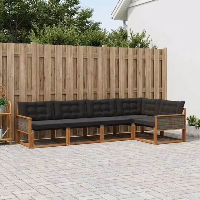 Set di divani da esterno 5 pz Naturale e Nero 3381420