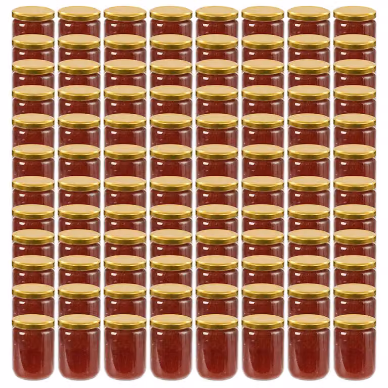 Set di 96 vasi per marmellata in vetro trasparente con coperchio oro vidaXL, capacità 230 ml