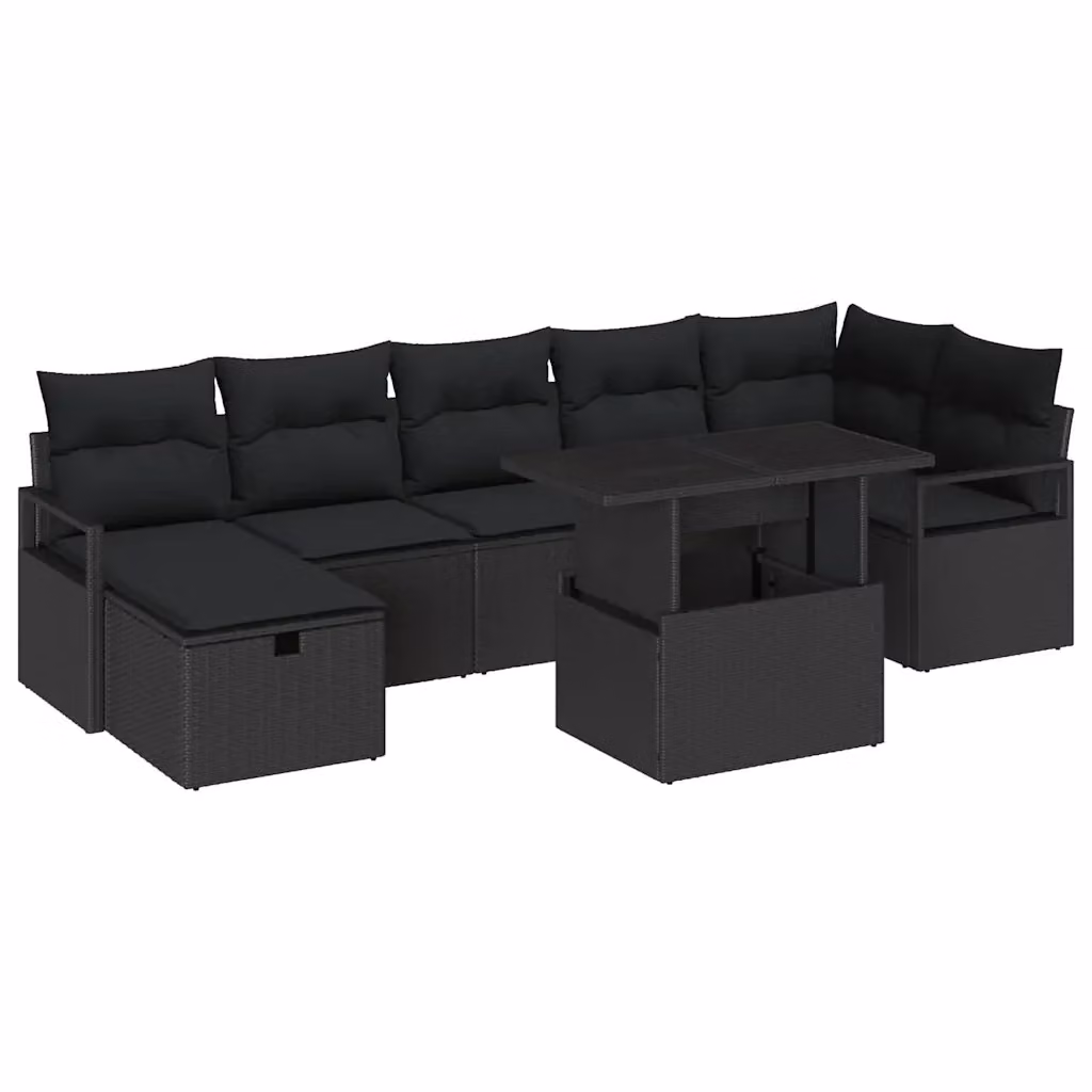 Set Divano da Giardino a L vidaXL 8 Pezzi Nero con Cuscini e Tavolino in Polyrattan e Acciaio – 2