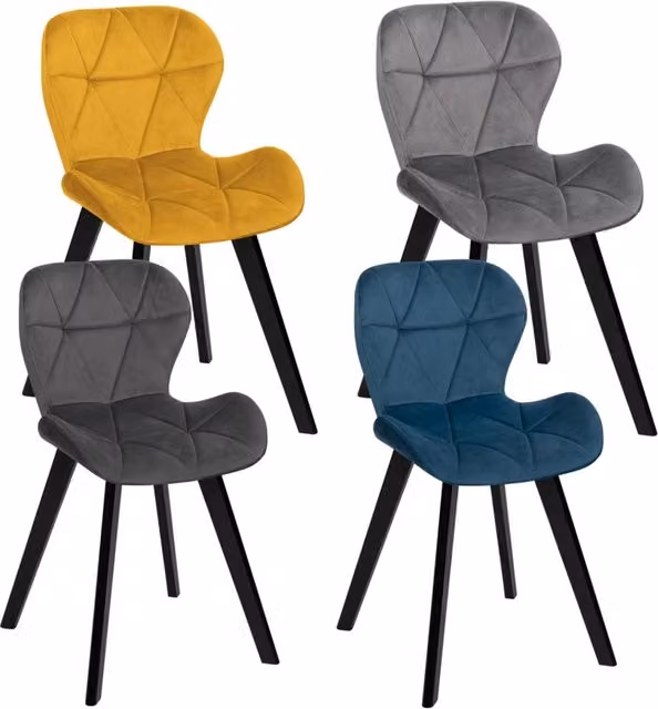 Set di 4 sedie ROBINE IDMarket in velluto multicolore blu, grigio scuro, grigio chiaro e giallo