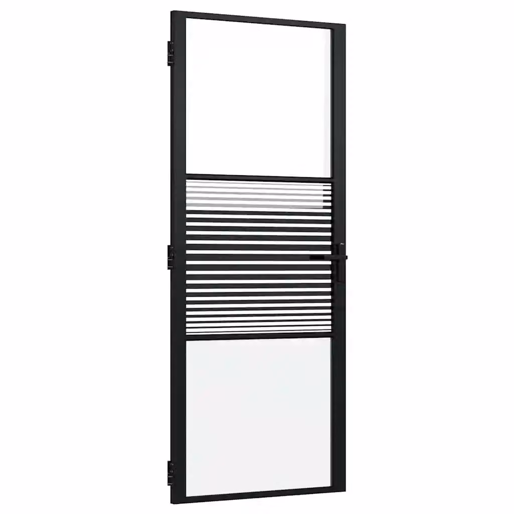 Porta in vetro rigato nera con telaio in alluminio vidaXL L: 76 cm, P: 3.5 cm, H: 201.5 cm – 2