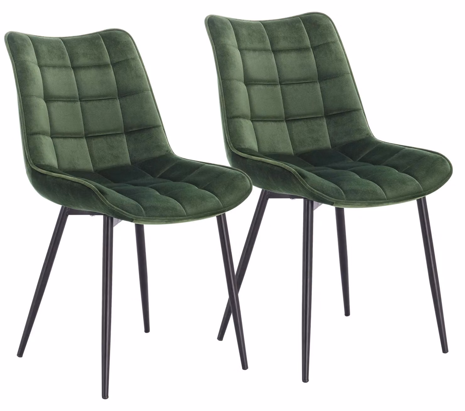 Sedie da pranzo - Set di 2 sedie da pranzo - Rivestimento in velluto - Seduta imbottita - Struttura in metallo robusta - Stile moderno - Verde scuro