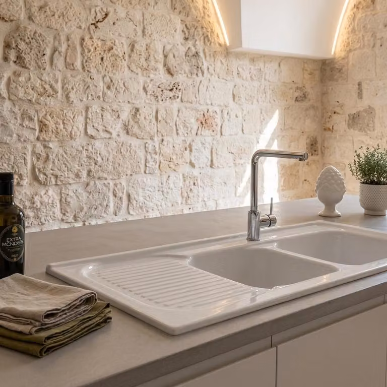 Lavello da incasso in ceramica con due vaschette 120x50 cm gocciolatoio SX - Bianco