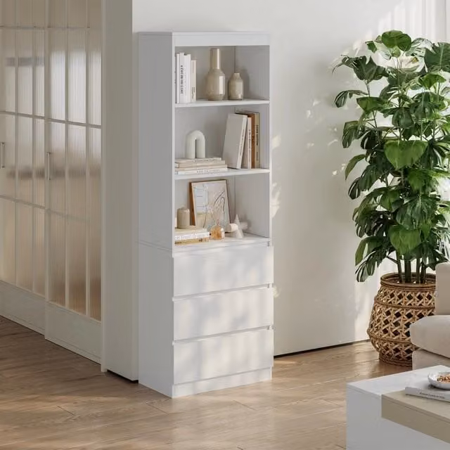 Libreria LES en.casa con 3 scomparti e 3 cassetti, colore bianco, H 180 x L 60 x P 35 cm – 1