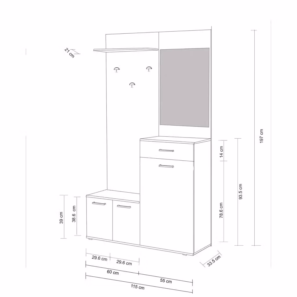 Cosma Mobile Ingresso Moderno con Specchio, Appendiabiti e Illuminazione LED in Antracite e Pino, L/P/H: 115 x 35 x 197 cm – 3