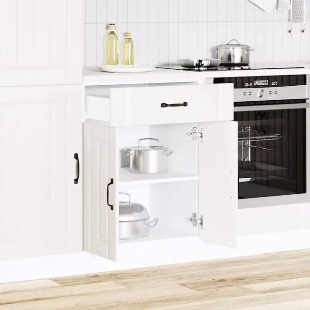 Base da cucina vidaXL bianca in legno con ante a battente e cassetti L/P/H: 60,0 x 46,0 x 81,5 cm