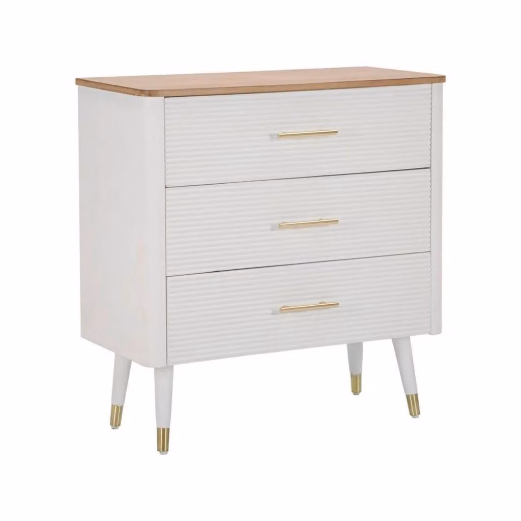 Cassettiera Phaidone DMORA, Comò e Settimino Multiuso per Camera da Letto o Soggiorno, Bianco e Marrone con Dettagli Oro, L 78 cm x P 37 cm x H 80 cm – 2