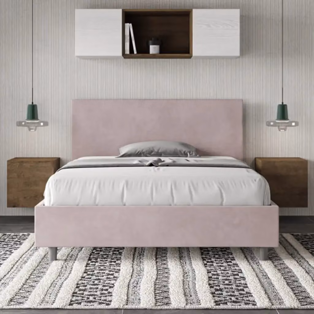 Letto matrimoniale francese con contenitore imbottito Ityhome Adele colore glicine in microfibra L/P/H: 140 x 210 x 106 cm – 2