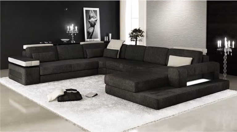 Wohnlandschaften Ecksofa Couch StoffLeder Polster Ecke Sofa U-Form