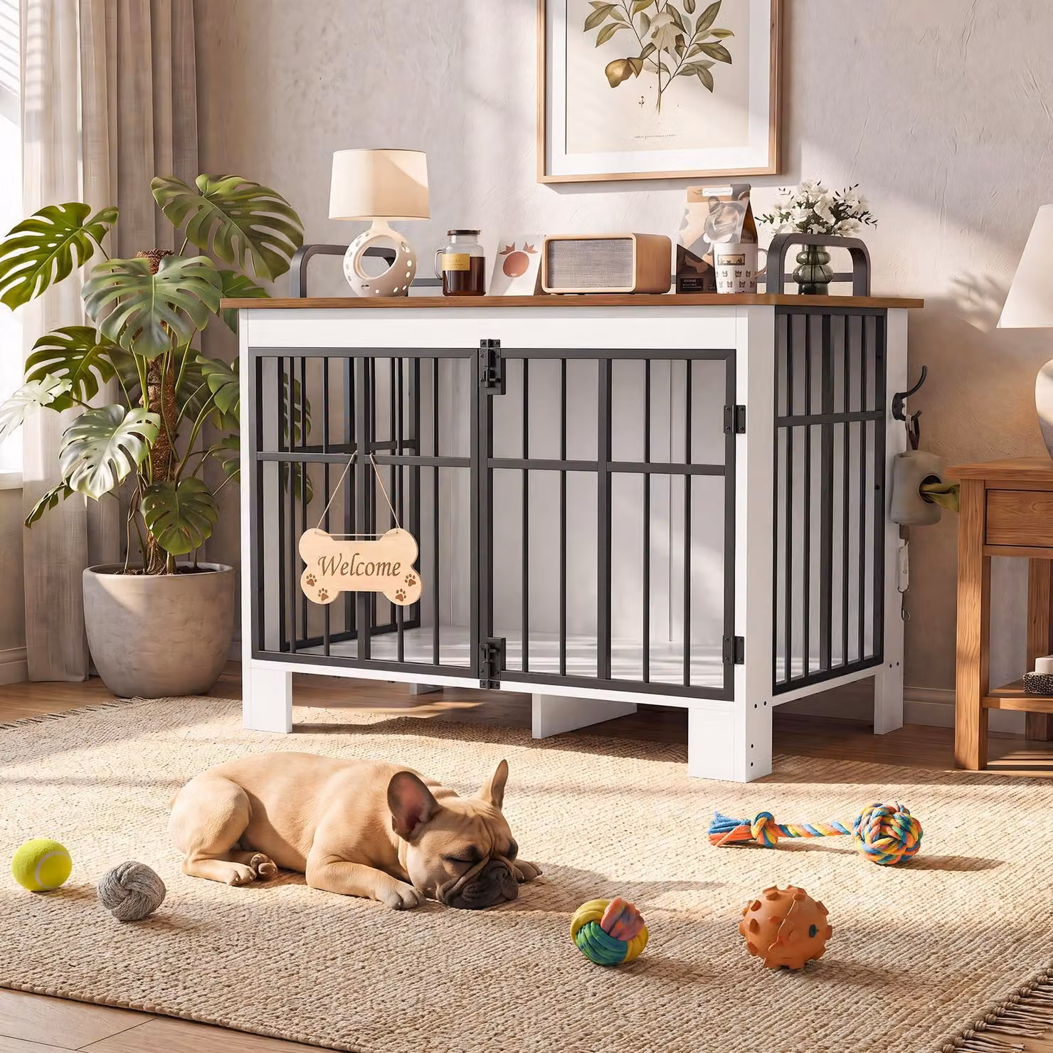 Grande cesta in legno per cani, con doppia apertura