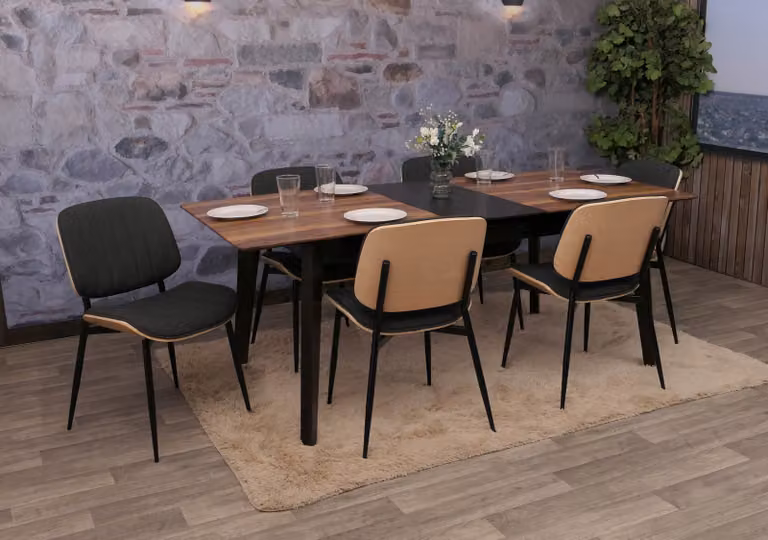Set di 6 sedie da pranzo HWC-O44, sedia per cucina, struttura in legno massello, rivestimento in tessuto (370g/m²), , colore: naturale, grigio scuro