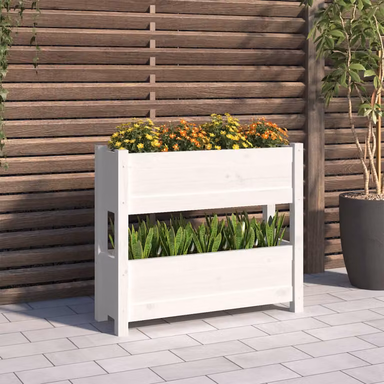 vidaXL Fioriera Rialzata in Legno di Pino Bianco L: 77 cm, P: 25 cm, H: 66 cm