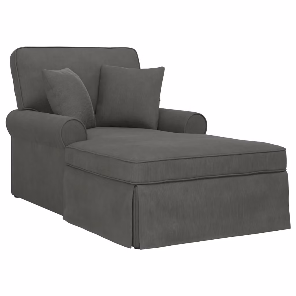 vidaXL Chaise Longe Moderna in 3 Pezzi con Gonna Grigia in Tessuto Cord e Imbottitura in Schiuma – 2