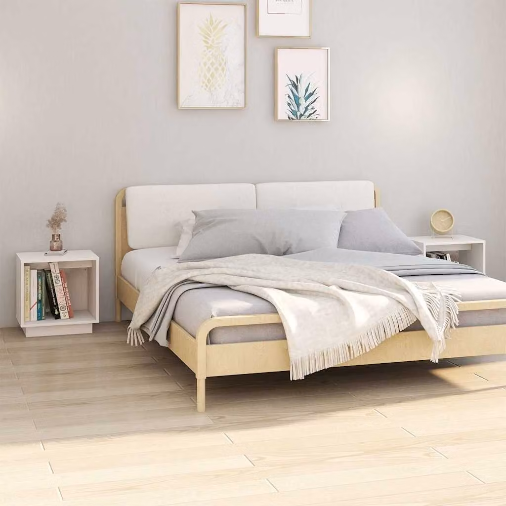 Set di 2 comodini vidaXL in legno massello di pino bianchi L 40 cm x P 30 cm x H 40 cm