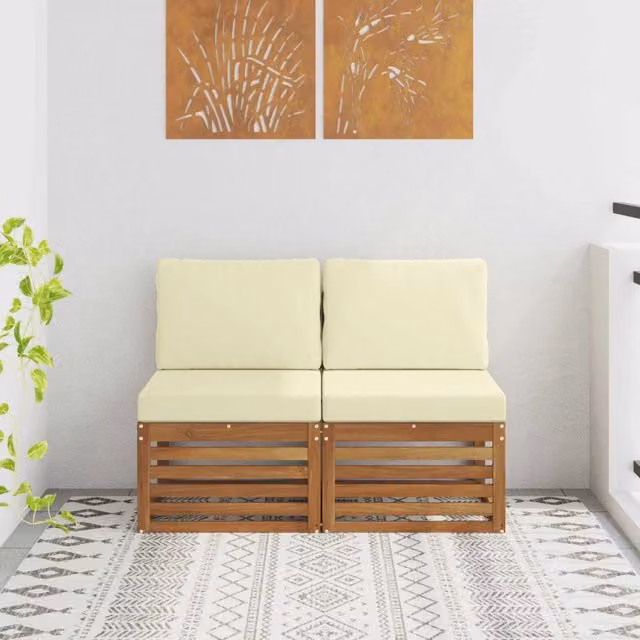 Set di 2 pezzi di divani modulari centrali per esterno DESIGN IN in legno di acacia massello con tessuto nei colori marrone, bianco o beige