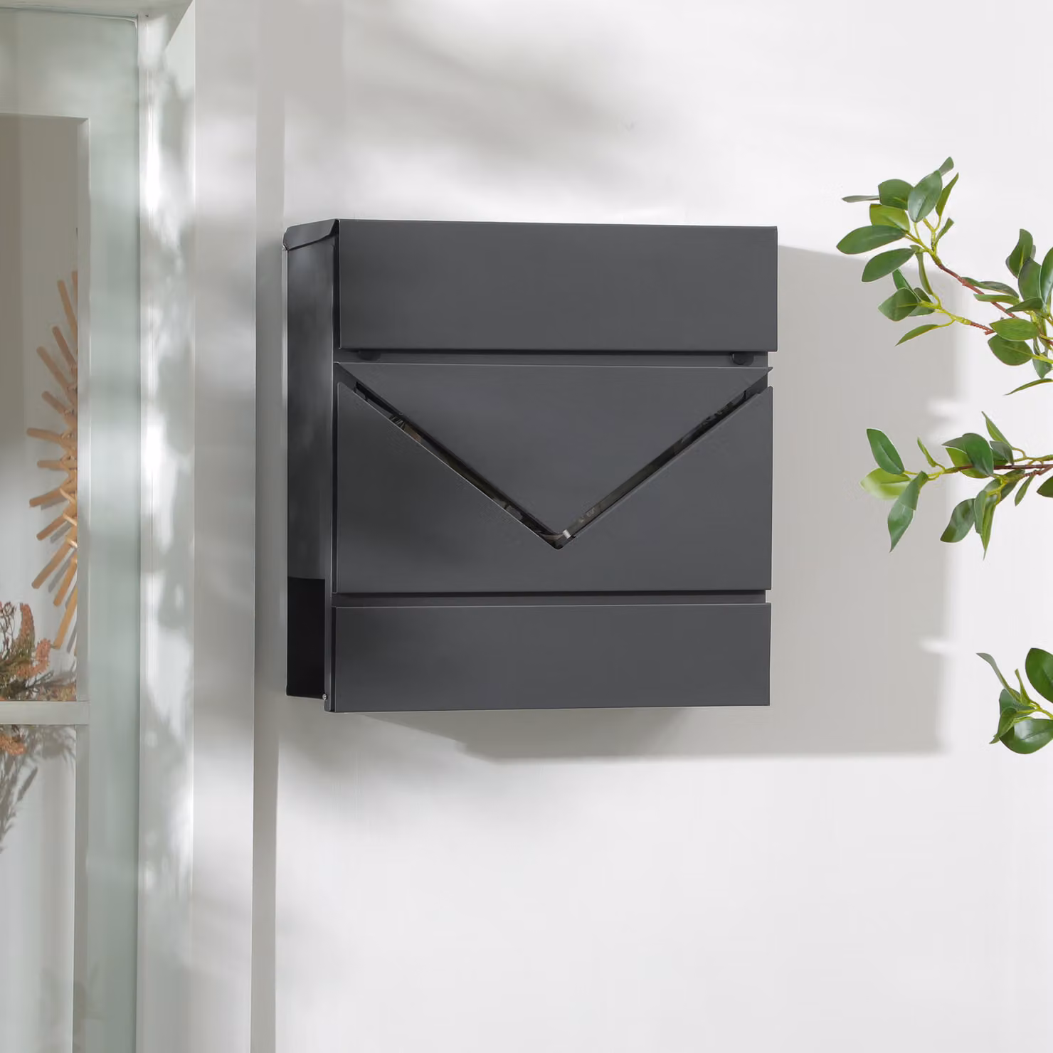 Cassetta postale in acciaio zincato HOMCOM con portagiornali e 2 chiavi di sicurezza, Grigio, L 37 x P 10,5 x H 37 cm – 2