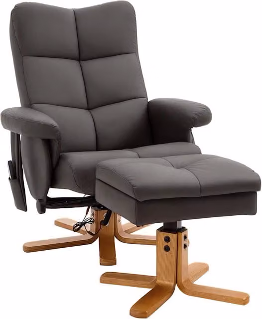 Poltrona Relax Massaggiante Reclinabile Girevole con Poggiapiedi ¨C Minimal ¨C Similpelle Marrone