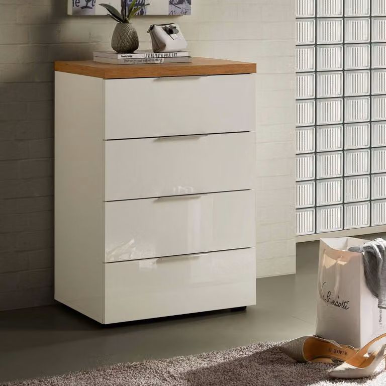 Dmora Cassettiera Amman 43x60x89h cm Bianco Lucido, 4 Cassetti Apertura Scorrevole  Italy