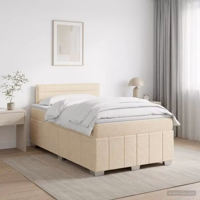 Letto box spring con materasso Crema 120 x 190 cm Tessuto 3451162