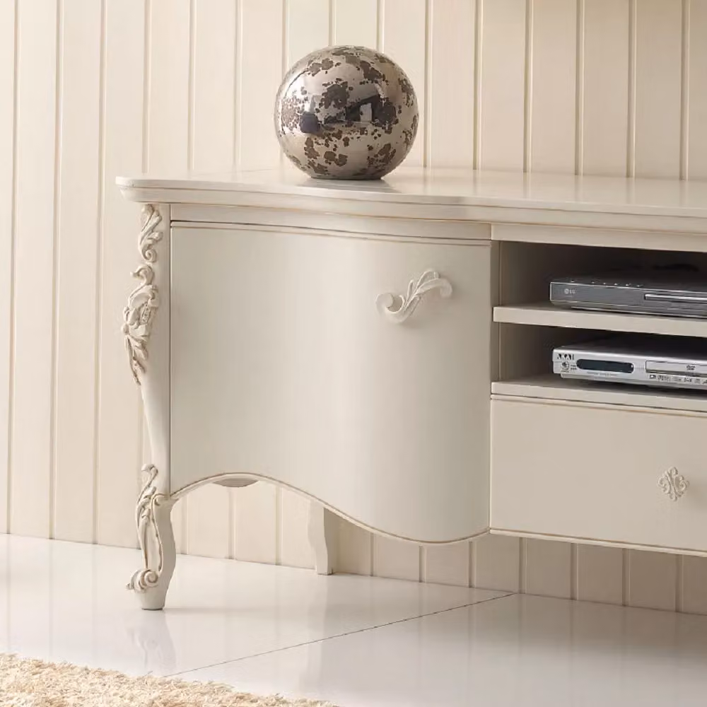 Parete attrezzata Mobili 2G in legno con 2 vetrine e base in bianco lacca per soggiorno – 3