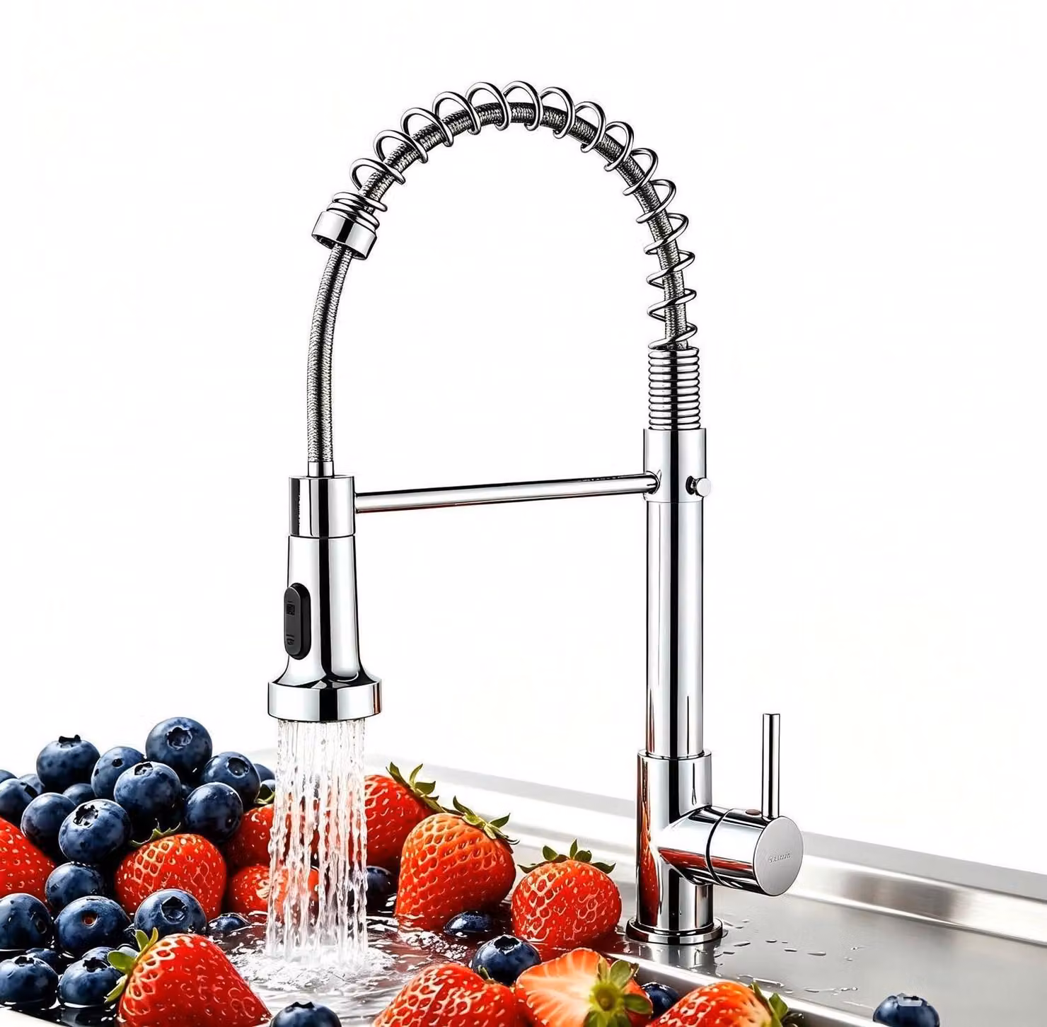 Miscelatore da cucina nero, ad alta pressione, con doccetta estraibile, girevole a 360°, finitura in acciaio inossidabile, aeratore in ABS, cartuccia in Vetroceramica, attacco G3/8
