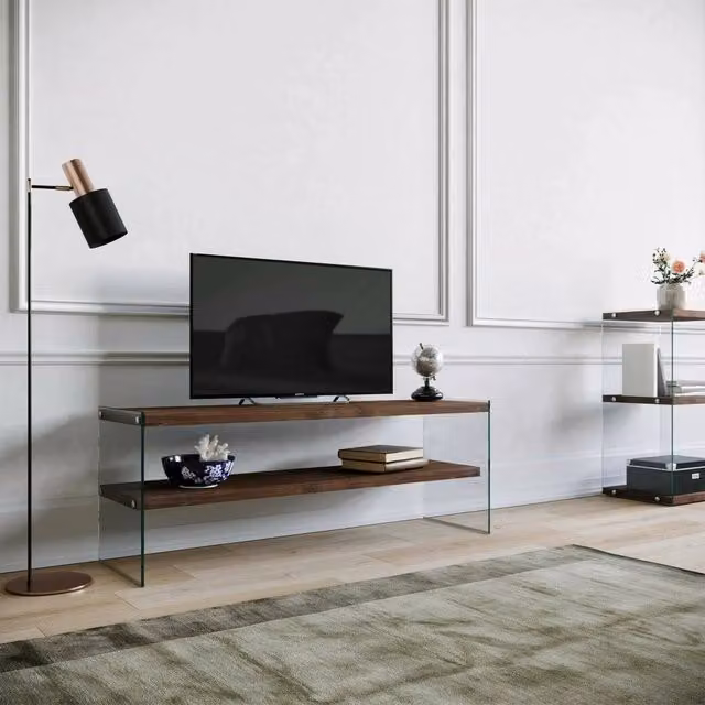 Mobile porta TV Italia, Credenza da soggiorno, Armadio basso per TV, Base parete attrezzata, 120x35h45 cm, Noce Scuro