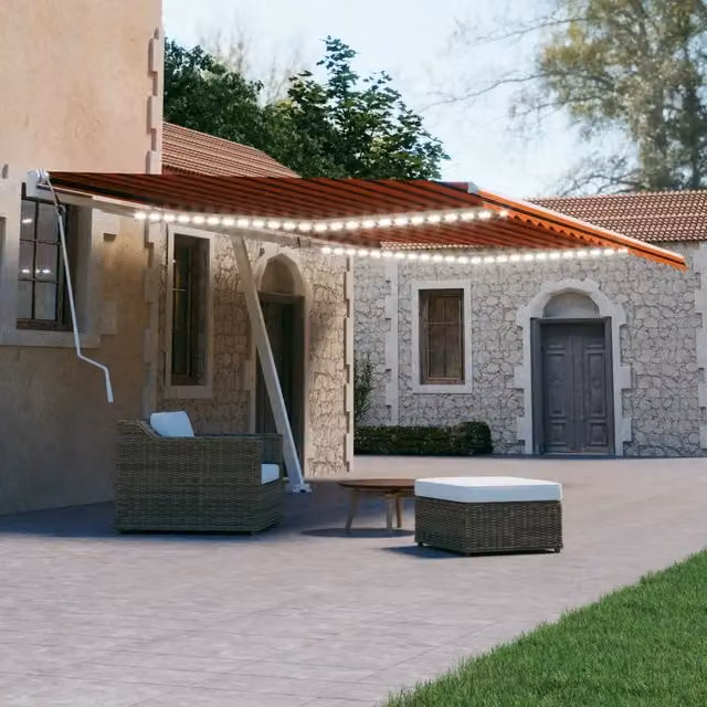Tenda da Sole Retrattile Manuale LED 600x300 cm Arancio Marrone 3069605