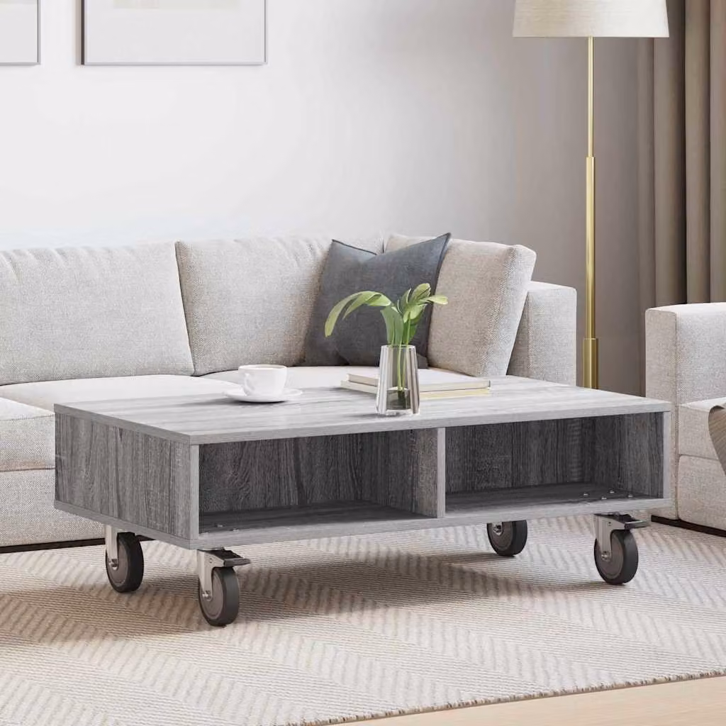 vidaXL Tavolino rettangolare con ruote Grigio, L 90 x P 50 x H 30 cm