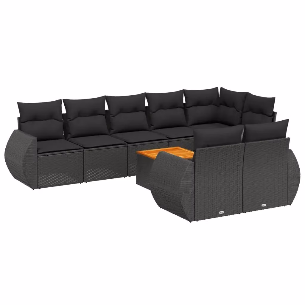 vidaXL Set Divani da Giardino a Forma di U in Polyrattan Nero con Cuscini e Tavolino da Esterno – 2