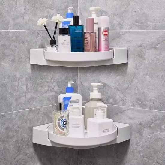Organizzatore per Bagno a 2 Pezzi con Adesivo Autoattacco, Scaffale di Angolo Rotativo 360° Senza Forare con Supporto per Shampoo per Scaffale di Doccia