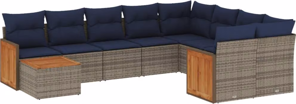 Set Divani da Giardino 10 pz con Cuscini Grigio in Polyrattan