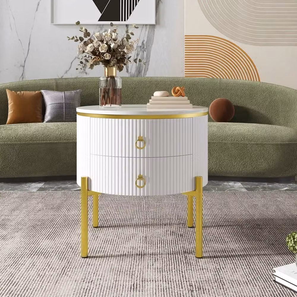 Tavolino da caffè MINIMAL con effetto marmo bianco e gambe dorate regolabili in altezza – 2
