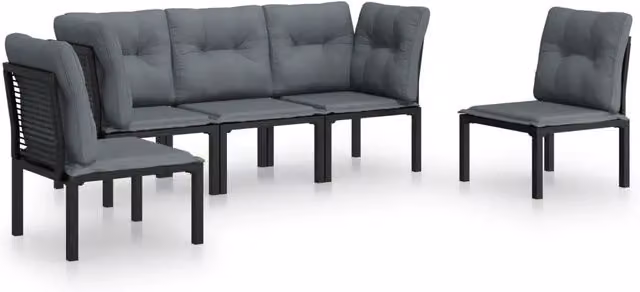 Set Salotto da Giardino Moderno a L in Polyrattan con Cuscini in Tessilene, Nero e Grigio