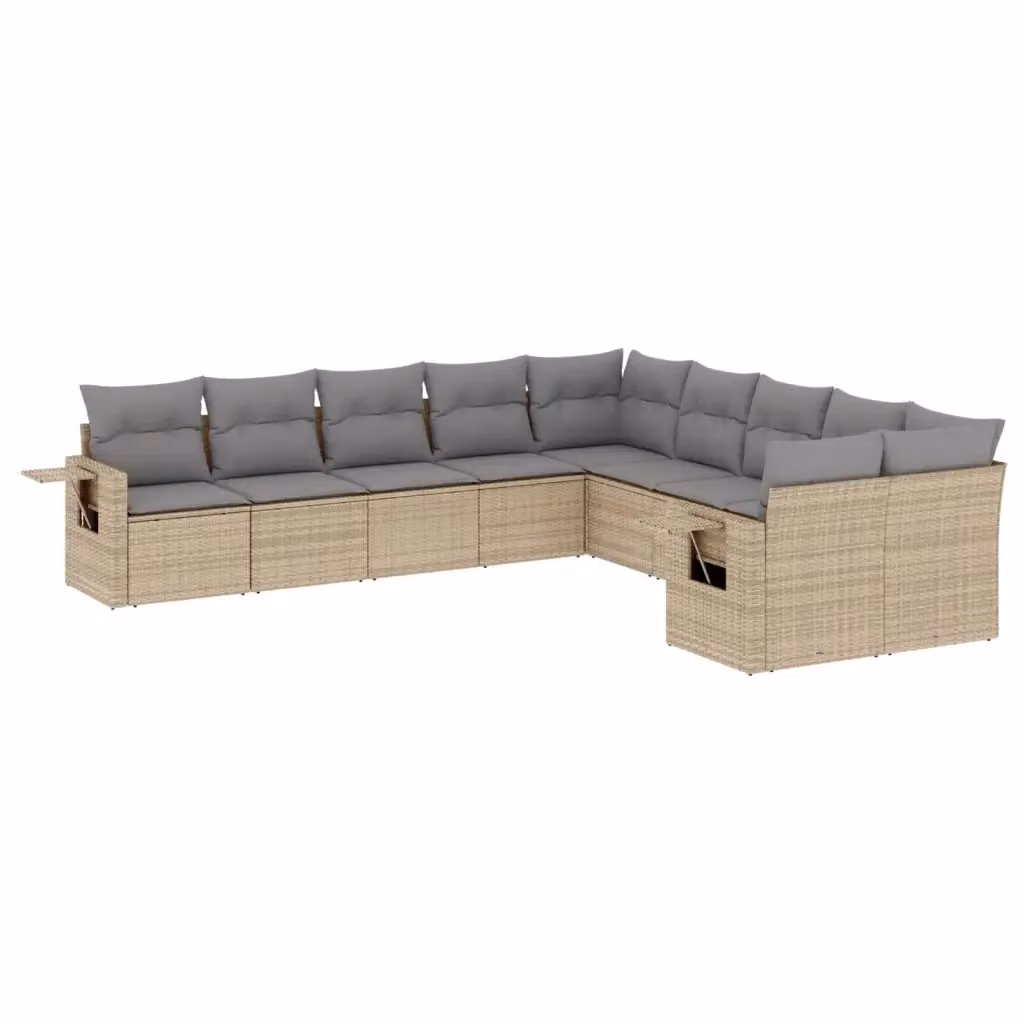 vidaXL Set Divano da Giardino 10 pz con Cuscini Beige in Polyrattan e Acciaio Verniciato a Polvere – 2