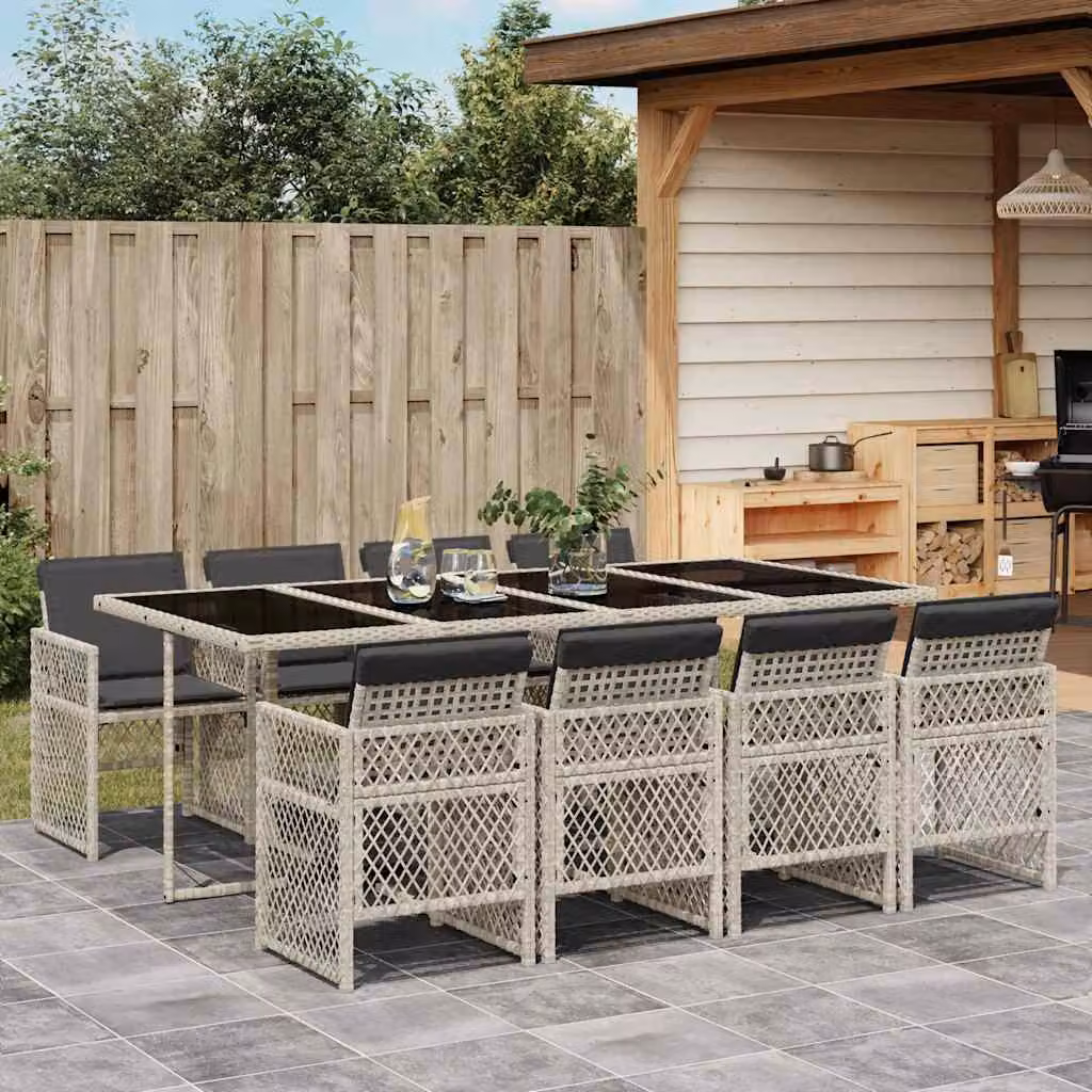 Set Pranzo da Giardino vidaXL in Polyrattan con Piano in Vetro e 9 Sedute, Grigio Antracite – 1