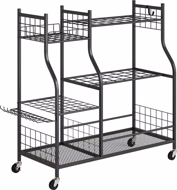 Outsunny Porta attrezzi da giardino in acciaio con ruote e ganci, Nero, L 104 cm x P 40 cm x H 95 cm