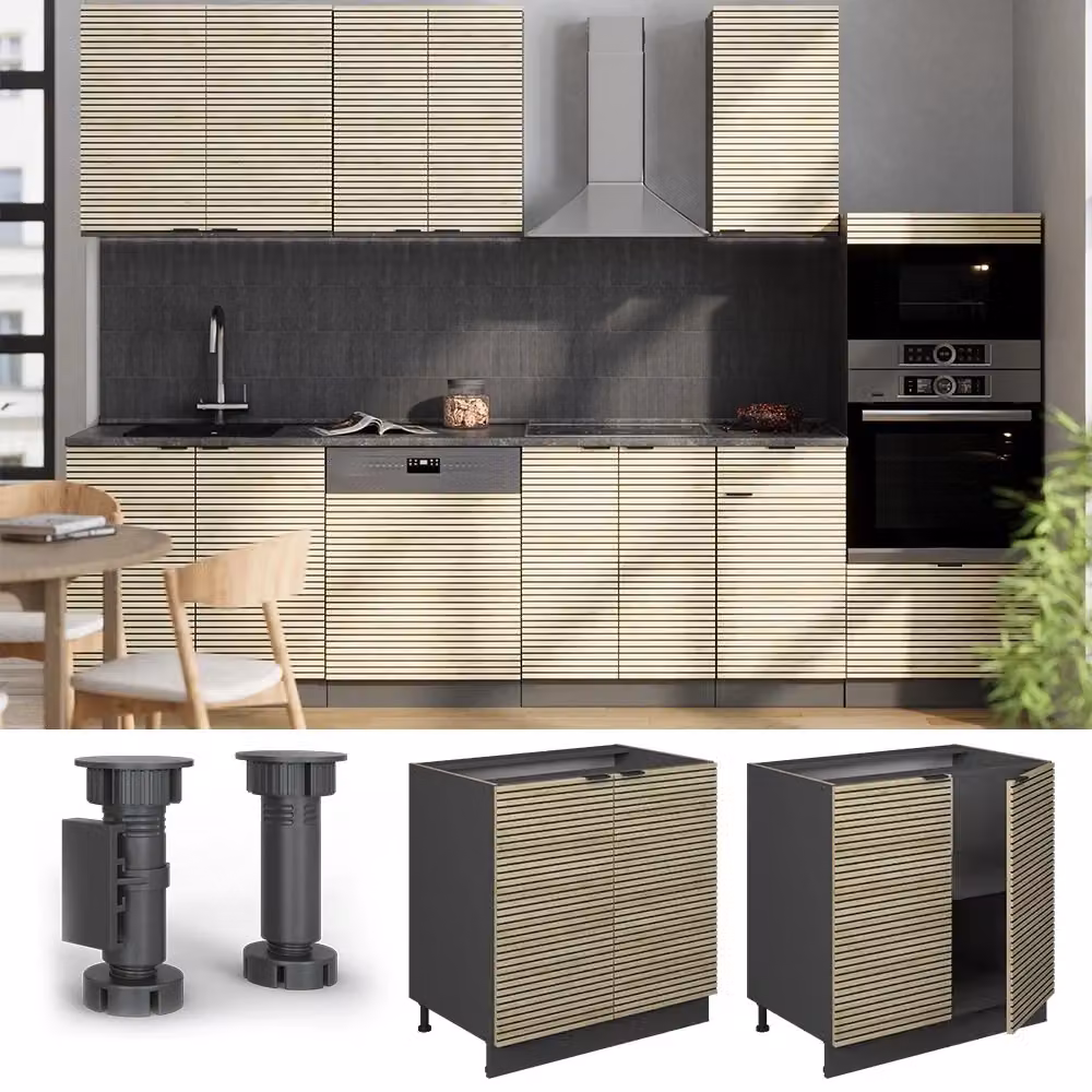 Mobiletto base cucina Vicco Fame-Line in quercia e antracite con ante a battente, L: 80 cm – 2