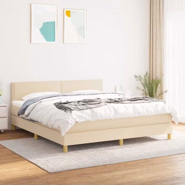 Giroletto a Molle con Materasso Crema 180x200 cm in Tessuto 3140558