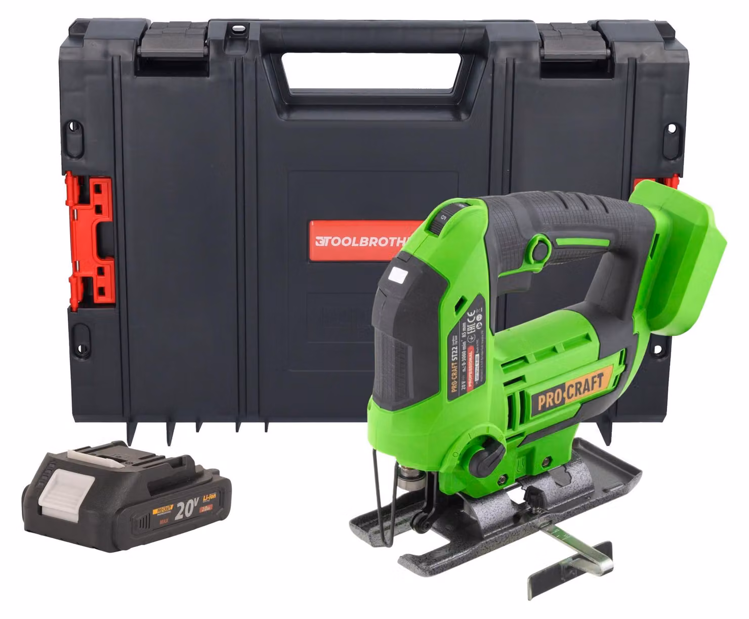 Seghetto alternativo a batteria Procraft ST22 20 V 80 mm Brushless + 1x batteria 2,0 Ah + valigetta RHINO - senza caricabatteria