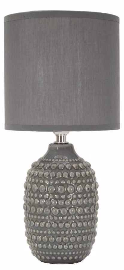 Lampada da Comodino Points Grigia Ø15x30,5 cm in Ceramica e Ferro e Tessuto Grigio