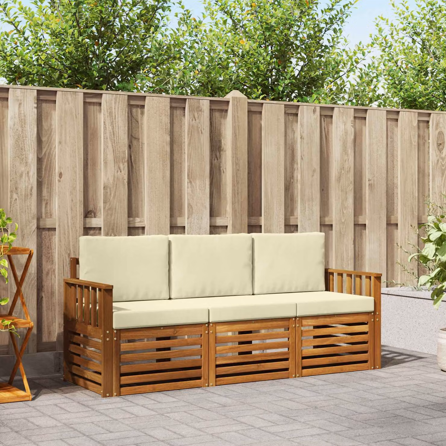 Set di divani da giardino vidaXL in legno di acacia massello con cuscini beige per esterni