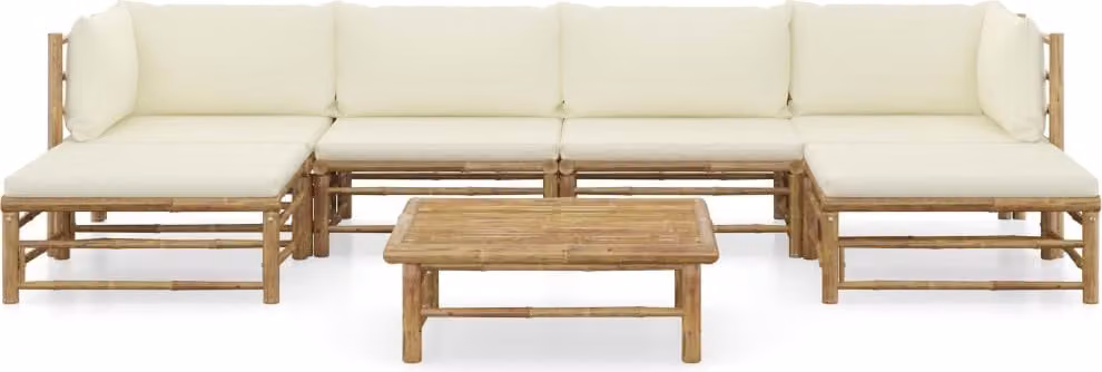 set di 7 pezzi per salotto da giardino con cuscini in bambù bianco crema