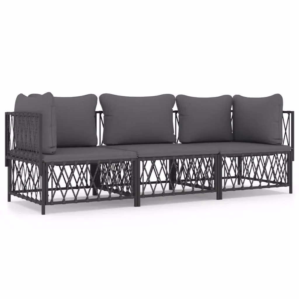 Set Salotto da Giardino a L vidaXL in Acciaio Antracite con Cuscini in Textilene e Schiuma – 2