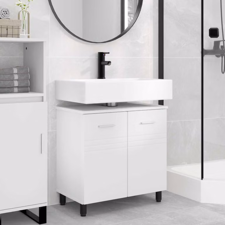 vidaXL Mobiletto da bagno moderno Bianco in MDF con ante a battente e ripiani interni L/P/H: 60 x 35 x 60 cm