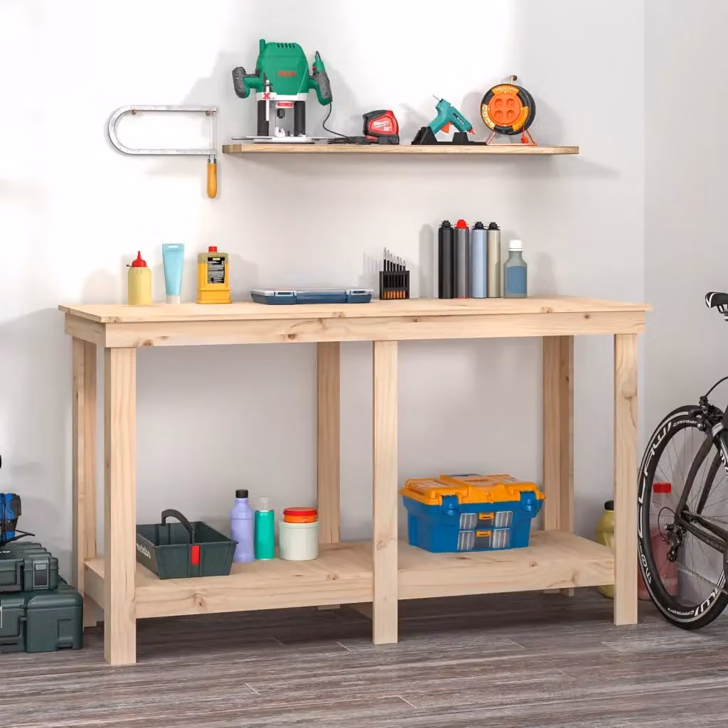 Banco da Lavoro CFW8873201 in Legno Massello di Pino Marrone L: 140 cm, P: 50 cm, H: 80 cm – 2